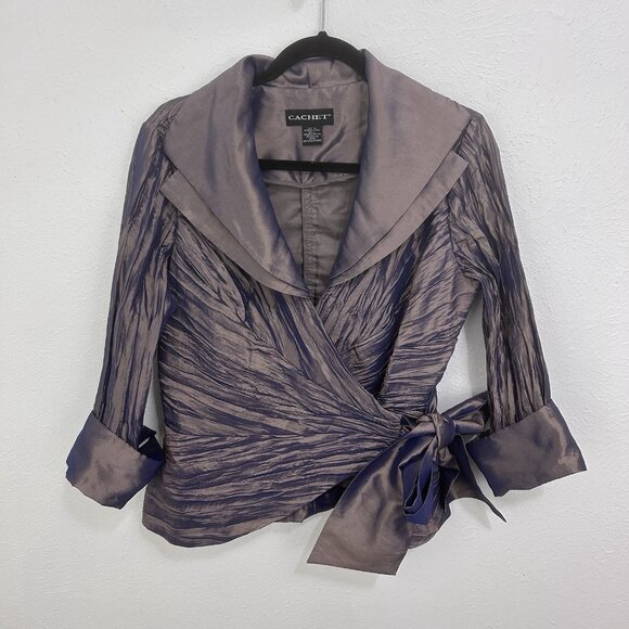 Vintage Y2K Cachet Iridescence Crossover Wrap Top Purple Size 12 Party Holiday - Picture 6 of 11